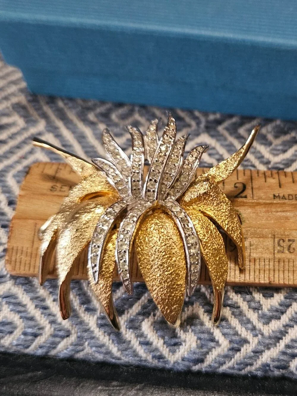 Vintage Polcini (Ledo) Flower Brooch, Silver/Gold Tone w/ Rhinestones